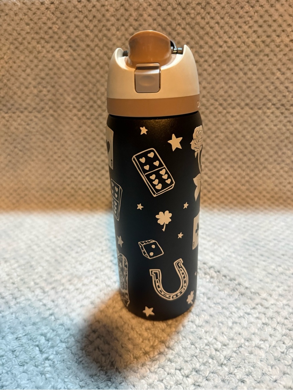 Owala Black ,tan and brown Patterned Stainless Water Bottle 32 oz